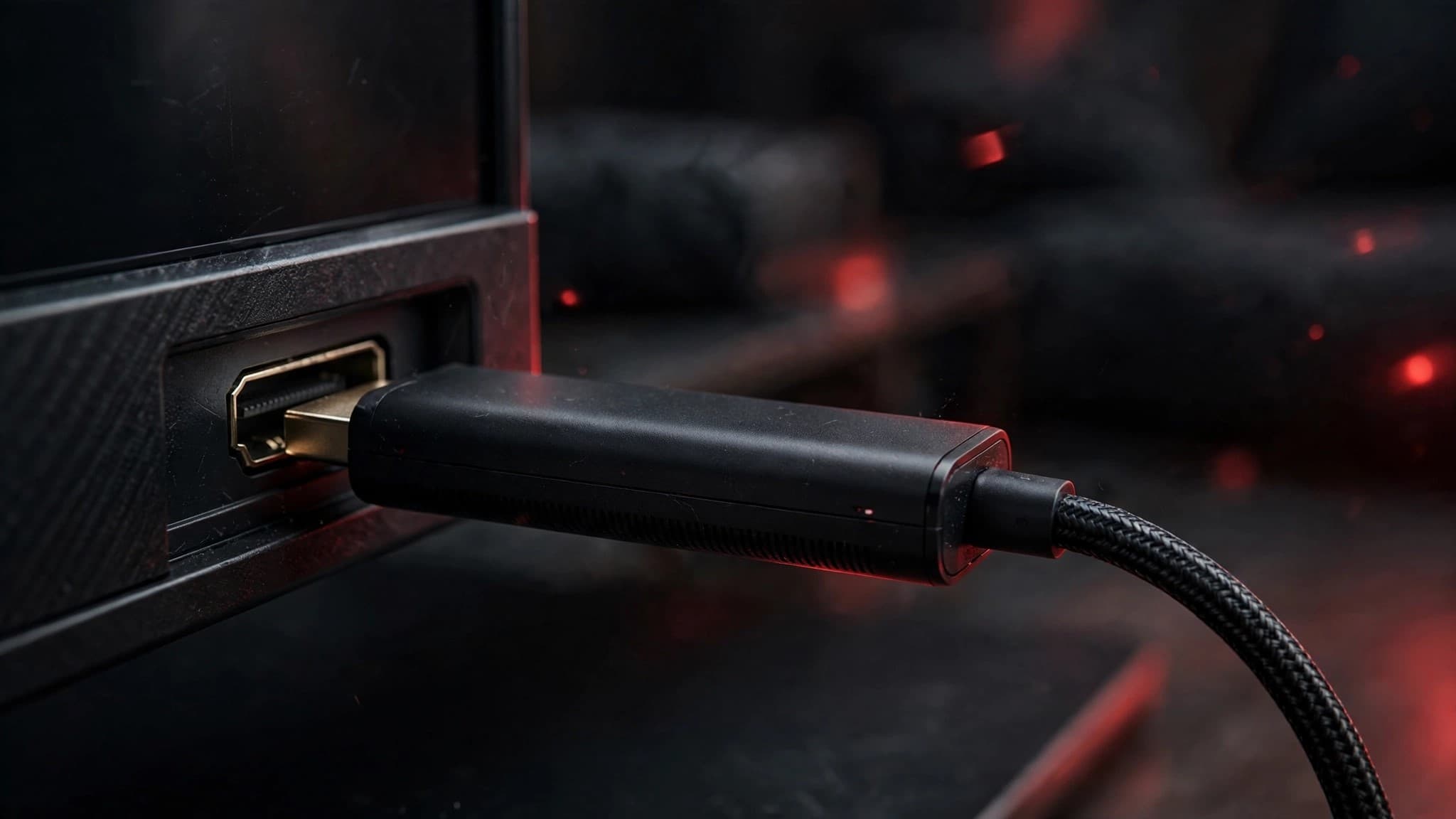 HDMI-Kabel wird fest mit dem Fernseher verbunden, um Bildaussetzer durch einen Wackelkontakt zu vermeiden